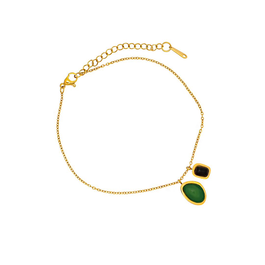 Tobillera dorada con colgante negro y verde