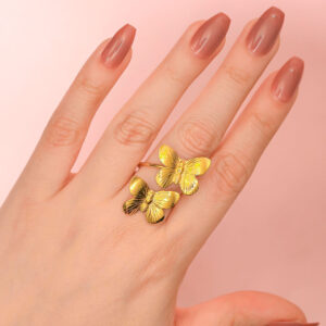 Anillo Dorado de Acero Inoxidable de Mariposa (ajustable) - Papillons pieza puesta