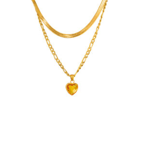 Collar Dorado de Acero Inoxidable de Corazón Amarillo - Amore Giallo fondo blanco