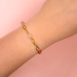 Pulsera Dorada de Acero Inoxidable - Cadena Piedras - Imagen 2