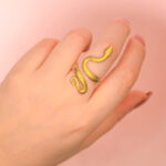 anillo de acero inoxidable de serpiente vista puesto