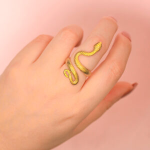 anillo de acero inoxidable de serpiente vista puesto